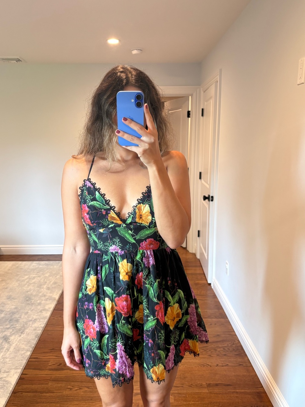 Charo Ruiz Black Floral Mini Dress with Multicolor Bloom